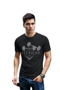 Fitness Gym, 2 Dumbles, Round Neck Gym Tshirt (Black Tshirt) - Clothes for Gym Lovers - Suitable for Gym Going Person - Foremost Gifting Material for Your Friends and Close Ones