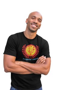 Fitness Center, No Pain, No Gain, Red Leaves Inside The Circle, Round Neck Gym Tshirt (Black Tshirt) - Clothes for Gym Lovers - Foremost Gifting Material for Your Friends and Close Ones