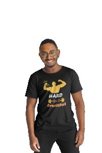 Hard But Fruitful, (BG White, Yellow, and Orange), Round Neck Gym Tshirt (White Tshirt) - Clothes for Gym Lovers - Suitable for Gym Going Person - Foremost Gifting Material for Your Friends and Close Ones