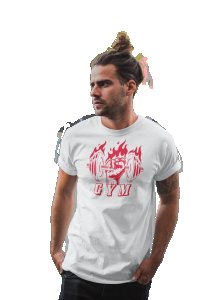 Gym, Red Fire, Round Neck Gym Tshirt (White Tshirt) - Clothes for Gym Lovers - Suitable for Gym Going Person - Foremost Gifting Material for Your Friends and Close Ones