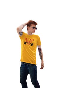 Get Fit, Don't Quit, Text Red, Round Neck Gym Tshirt (Yellow Tshirt) - Clothes for Gym Lovers - Suitable for Gym Going Person - Foremost Gifting Material for Your Friends and Close Ones