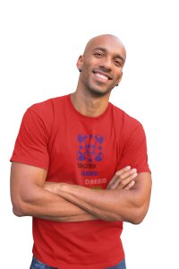 Word Hard, Dream Big, (BG Violet Skull), Round Neck Gym Tshirt (Red Tshirt) - Clothes for Gym Lovers - Suitable for Gym Going Person - Foremost Gifting Material for Your Friends and Close Ones