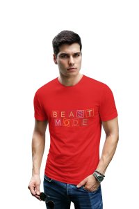 Beast Mode, Round Neck Gym Tshirt (Red Tshirt) - Clothes for Gym Lovers - Suitable for Gym Going Person - Foremost Gifting Material for Your Friends and Close Ones