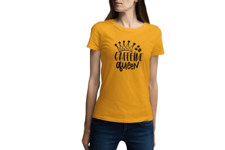 Caffine queen - Yellow - printed t shirt - comfortable round neck cotton.