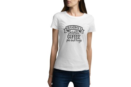 Grandma's kitchen Coffee pie and hugs - White - printed t shirt - comfortable round neck cotton.