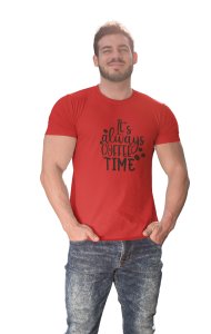 Its always Coffee time - Red - printed t shirt - comfortable round neck cotton.
