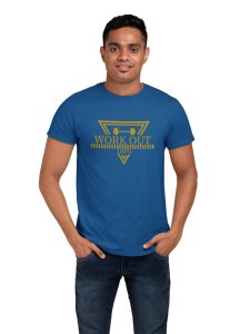 Workout 100%, (BG Golden), Round Neck Gym Tshirt (Blue Tshirt) - Clothes for Gym Lovers - Suitable for Gym Going Person - Foremost Gifting Material for Your Friends and Close Ones