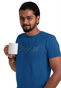 Gym, (Cursive Handwriting), Round Neck Gym Tshirt (Blue Tshirt) - Clothes for Gym Lovers - Suitable for Gym Going Person - Foremost Gifting Material for Your Friends and Close Ones