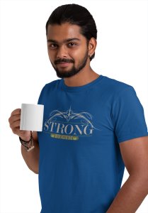 Strong By Gym, (BG Pink), Round Neck Gym Tshirt (Blue Tshirt) - Clothes for Gym Lovers - Suitable for Gym Going Person - Foremost Gifting Material for Your Friends and Close Ones