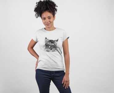 Cat - Line Art for Female - Half Sleeves T-shirt