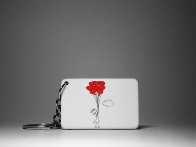 Girl And Boy Holding Heart Shape Balloons- Couple Keychain -White -Valentine's Special Keychains(Pack Of 2)