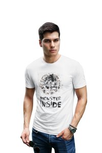 Moster inside printed white T-shirts - Men's stylish clothing - Cool tees for boys