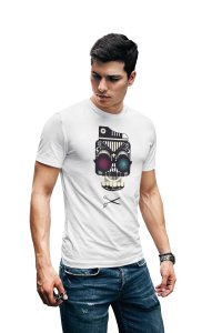 Musical Skull - White - printed T-shirts -Abstract Funny thoughtful creative illustrations - Men's stylish clothing - Cool tees for boys
