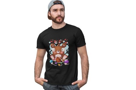 Animated Bear -round crew neck cotton tshirts for men