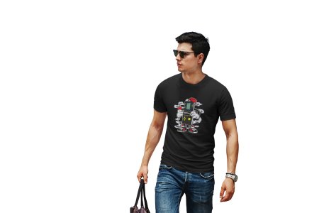 Cartoon retro brick game -round crew neck cotton tshirts for men