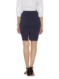 N-Gal Women's Polyester Lycra High Waist Versatile Straight Knee Length Pencil Skirt_NavyBlue