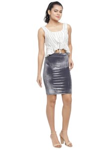 N-Gal Women's Velvet High Waist Versatile Straight Knee Length Pencil Skirt_Grey