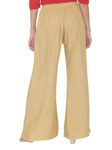 N-Gal Rayon Women's Wide Leg Elastic Waist Band Breathable Plain Palazzo Pant_Beige