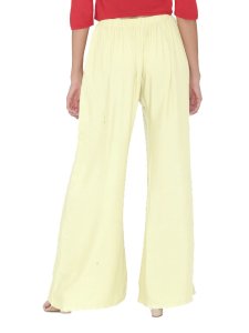 N-Gal Rayon Women's Wide Leg Elastic Waist Band Breathable Plain Palazzo Pant_Cream