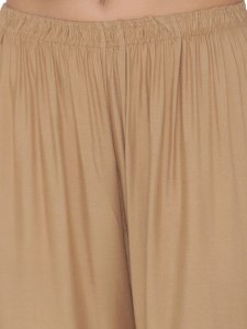 N-Gal Rayon Women's Wide Leg Elastic Waist Band Breathable Plain Palazzo Pant_Golden