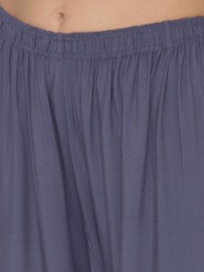 N-Gal Rayon Women's Wide Leg Elastic Waist Band Breathable Plain Palazzo Pant_Grey