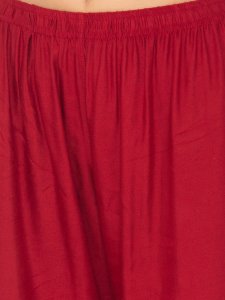 N-Gal Rayon Women's Wide Leg Elastic Waist Band Breathable Plain Palazzo Pant_Maroon