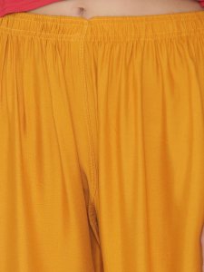 N-Gal Rayon Women's Wide Leg Elastic Waist Band Breathable Plain Palazzo Pant_Mustard