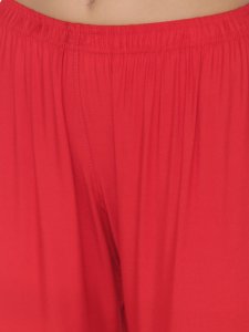 N-Gal Rayon Women's Wide Leg Elastic Waist Band Breathable Plain Palazzo Pant_Red