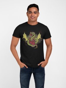 Dragon -colourfull - Black - printed T-shirts - Men's stylish clothing - Cool tees for boys