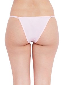 N-Gal Women's Sheer Lace Cut Out Adjustable Waist Band G-String Thong Panty_Pink