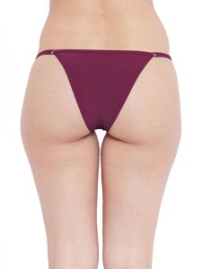 N-Gal Women's Sheer Lace Cut Out Adjustable Waist Band G-String Thong Panty_Purple