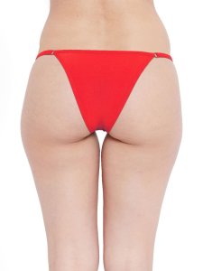 N-Gal Women's Sheer Lace Cut Out Adjustable Waist Band G-String Thong Panty_Red
