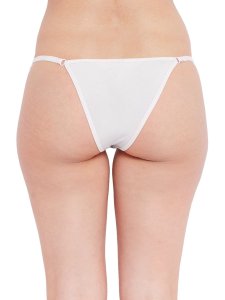 N-Gal Women's Sheer Lace Cut Out Adjustable Waist Band G-String Thong Panty_White