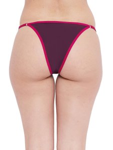 N-Gal Women's Sheer Lace Cut Out Adjustable Waist Band G-String Thong Panty_Pink