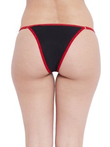 N-Gal Women's Sheer Lace Cut Out Adjustable Waist Band G-String Thong Panty_Black