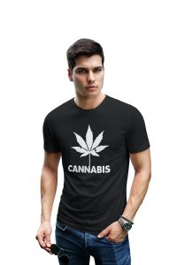 Cannabis -printed family themed cotton blended half-sleeve t-shirts made for men (black)