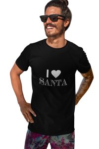 love santa -printed family themed cotton blended half-sleeve t-shirts made for men (black)