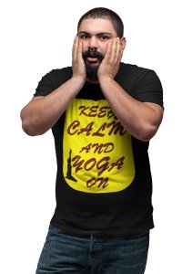 Keep calm and yoga on - Black - Comfortable Yoga T-shirts for Yoga Printed Men's T-shirts (Small, White)