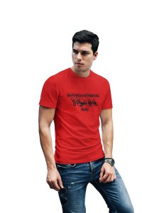 International Yoga day Black and white Text - Red - Comfortable Yoga T-shirts for Yoga Printed Men's T-shirts (Medium, Red)