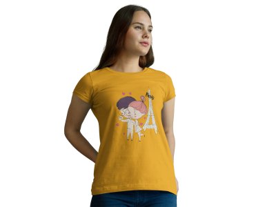 Couple at Paris Printed Yellow T-Shirts