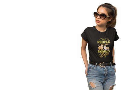 I just like animals better-Black-printed cotton t-shirt - comfortable, stylish