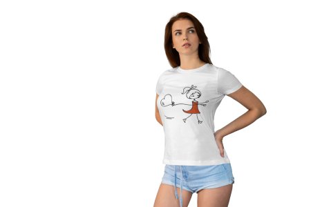Girl Holding Love Balloons(BG White ) Printed White T-Shirts