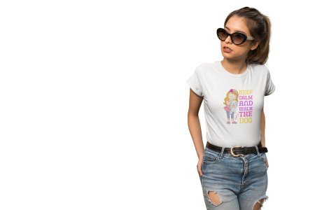 Keep calm and Walk The Dog - White -printed cotton t-shirt - comfortable, stylish