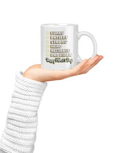 Happy fathers day - family themed printed ceramic white coffee and tea mugs/ cups