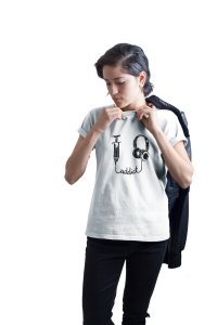 Addicted to music - White - Women's - printed T-shirt - comfortable round neck Cotton