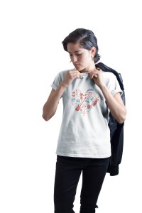 Musical instrument (Red ) Printed In Heart -White - Women's - printed T-shirt - comfortable round neck Cotton
