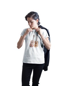 Guitar and violin- White - Men's - printed T-shirt - comfortable round neck Cotton
