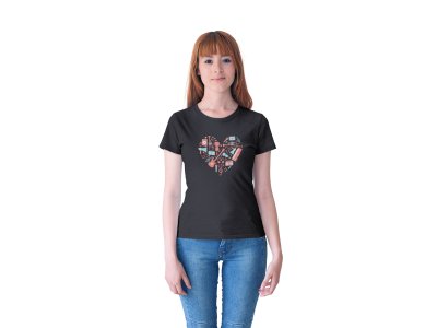 Muiscal instrument (Red ) Printed In Heart -Black - Women's - printed T-shirt - comfortable round neck Cotton