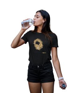 Headphone - musted Black - Women's - printed T-shirt - comfortable round neck Cotton
