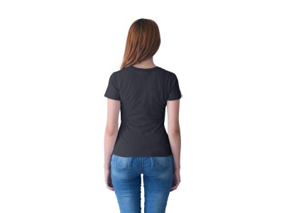 Earphones with Music Notes -Black - Women's - printed T-shirt - comfortable round neck Cotton